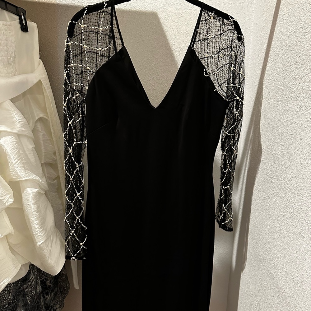 Elegant Black Dress with Beaded Sleeves
